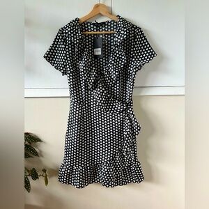 Brave Soul Black and White Ruffled Wrap Mini Dress